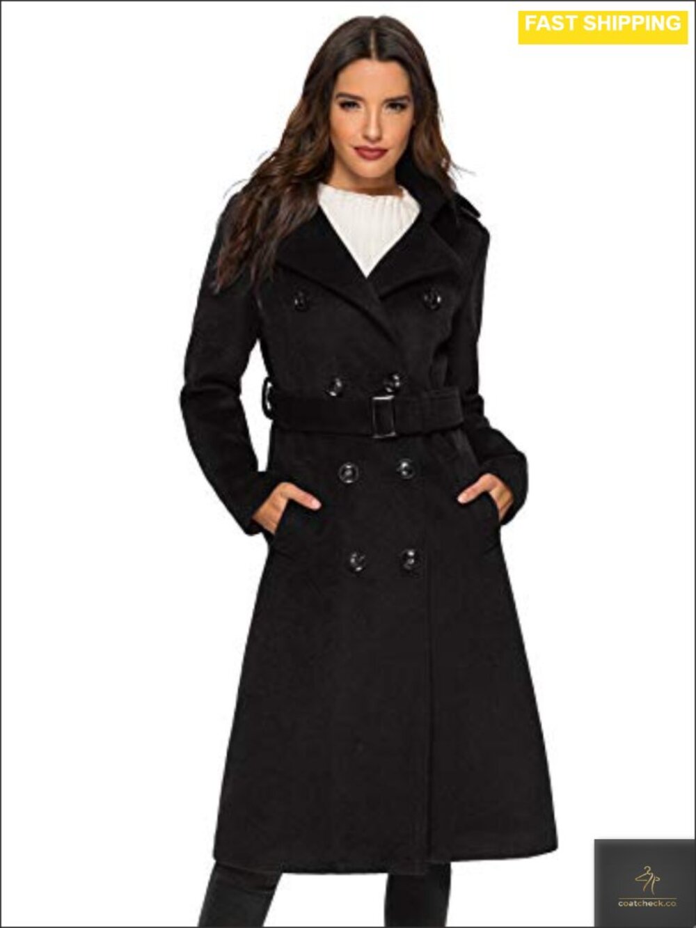 Wool Trench Coat Double Breasted Pea Coat Long Winter Belted Notch Lapel